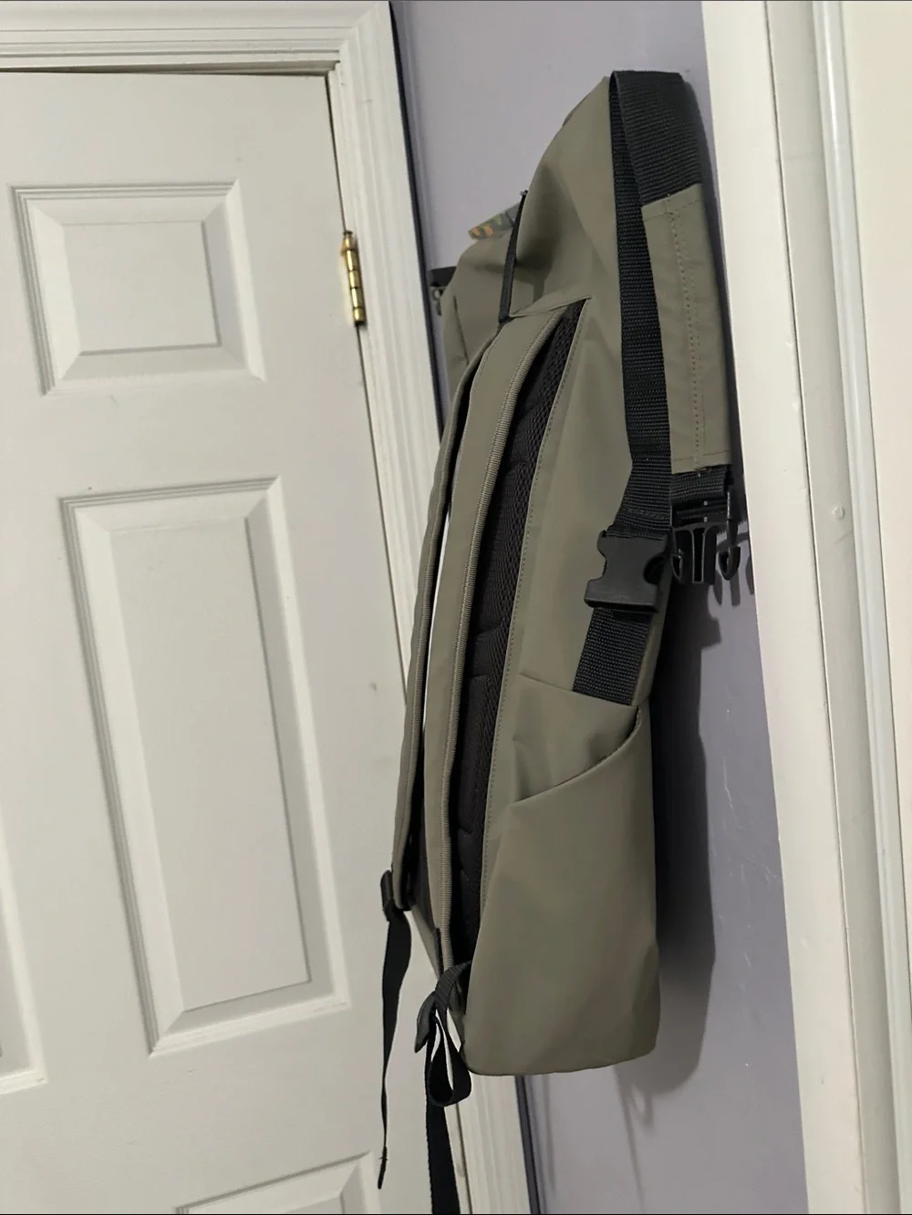 adidas Olive Green Backpack with Black Stripe Accents